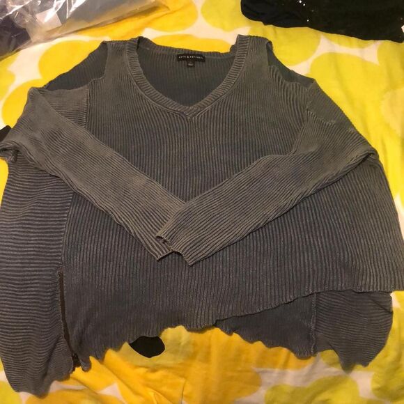 Indie Sleaze Rock & Republic Ribbed Grey Oversized Cold Shoulder Sweater XL - Picture 8 of 9